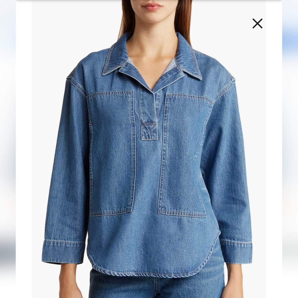 Madellew | Denim Popover Top | Size M | Never Worn | Denim Jacket| Top